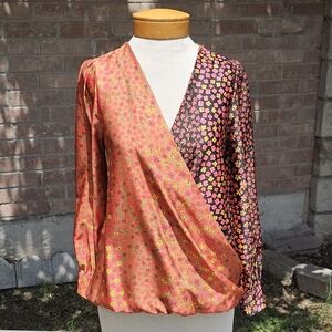 Honey Punch silky floral faux wrap blouse